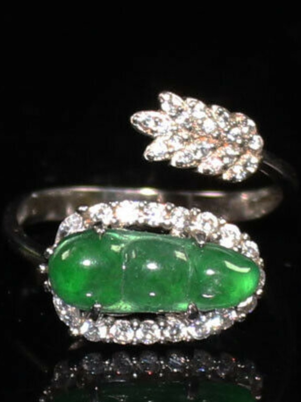 925 Silver Certified Grade "A" Natural Emerald Green Jadeite Ring Adjustable